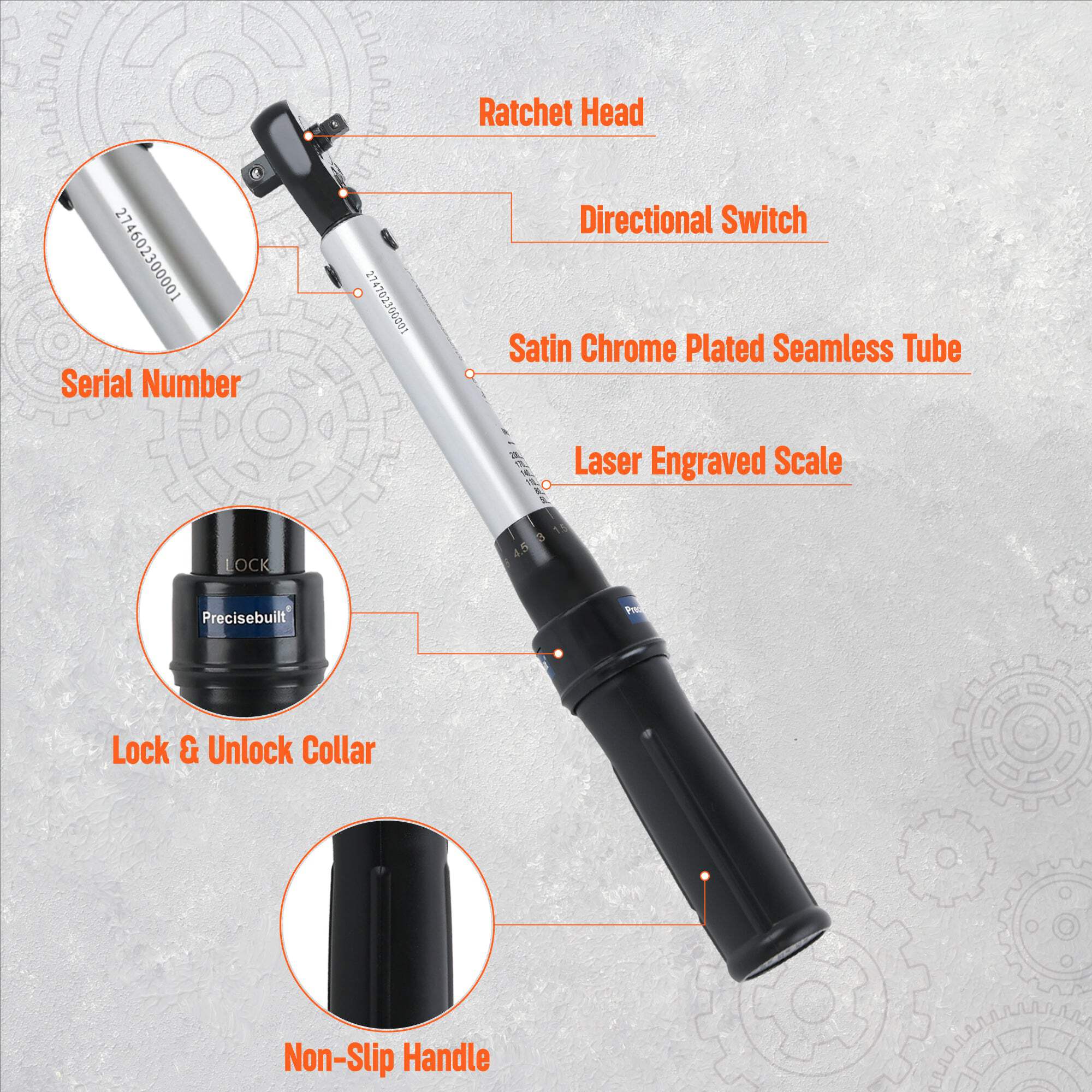 Precisebuilt 1/4" x 3/8" Dual-Drive 35-200 in-lb Click Tech Torque Wrench