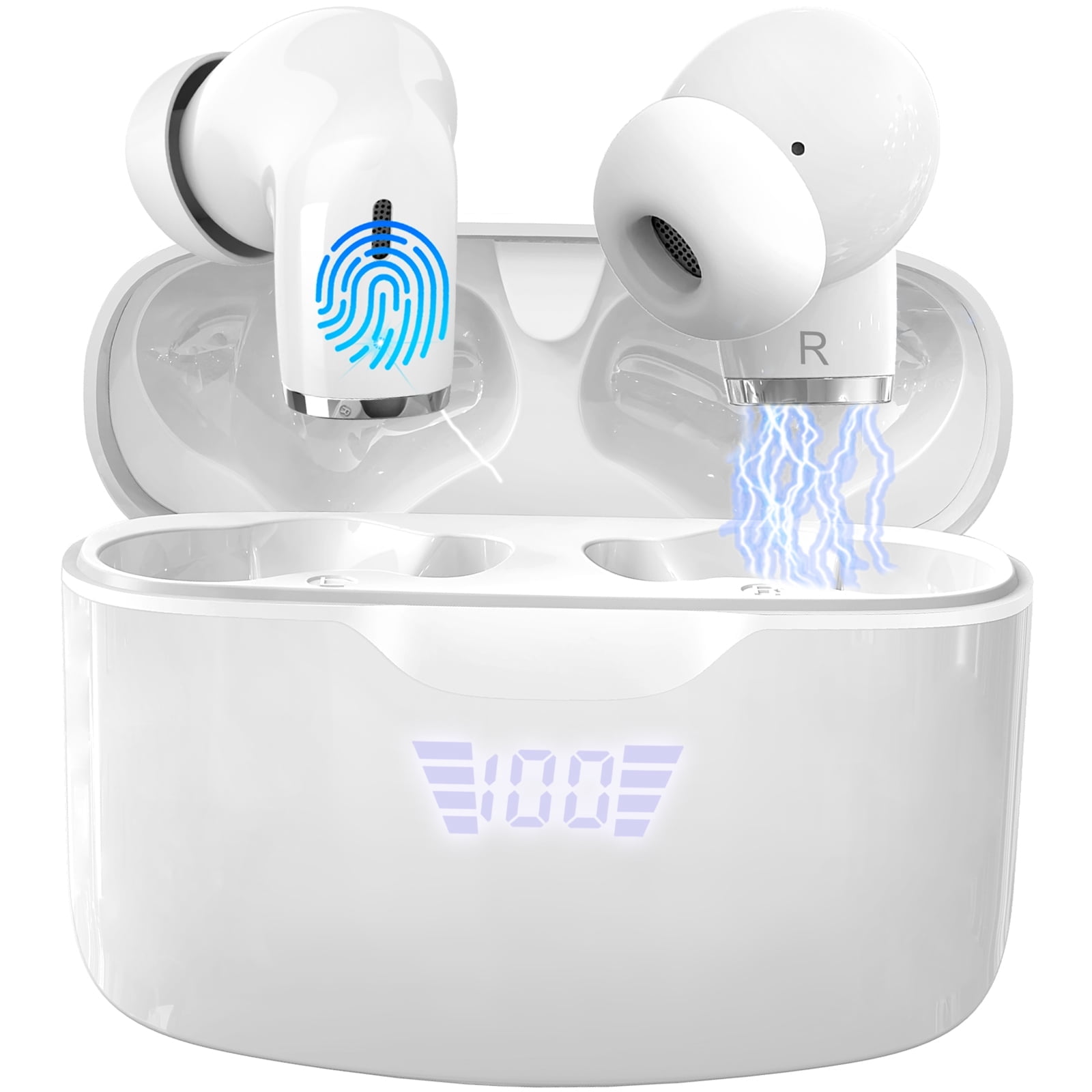 Wireless Earbud, Bluetooth 5.2 Headphones with LED Power Display, Bluetooth Earbud in Ear Noise Cancelling with Mic, Wireless Earphones with Deep Bass, IP7 Waterproof, 40H Playtime Ear Buds, White