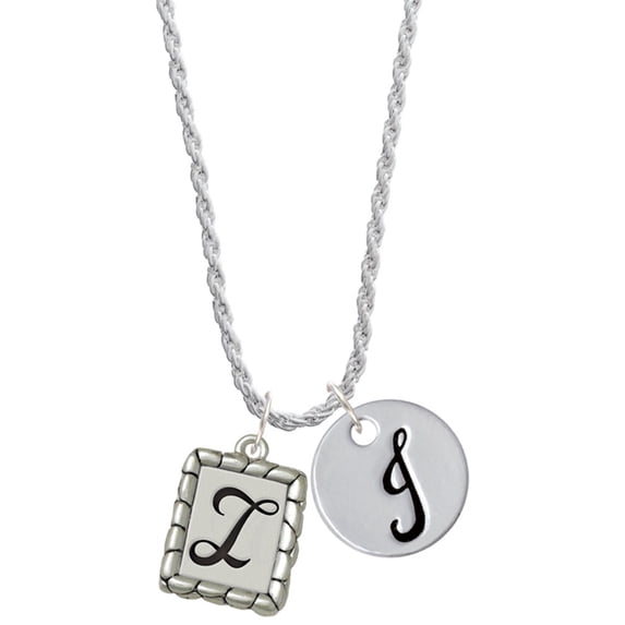 Delight Jewelry Silvertone Pebble Border Initial - I Silvertone Script Initial Disc - J - Charm Necklace, 20"+3"
