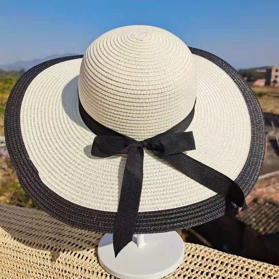 Womens Sun Straw Hat Wide Brim UV UPF 50 Summer Hat Foldable Roll up Floppy Beach Cap for Women
