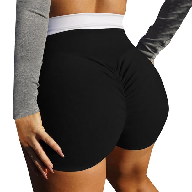 Gibobby Leggings cortos yoga mujer Pantalones cortos de cintura en V Pantalones cortos de levantamiento de glúteos Mujeres Entrenamiento Pantalones co(Negro,M)