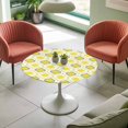 thumbnail image 4 of Moroccan Pattern Elastic Fitted Round Table Cover Geometric Trellis Yellow Grey Waterproof Outdoor Tablecloth for Holiday Party, Picnic, Patio & Dining Fits Tables Up to 45"-54", 4 of 8