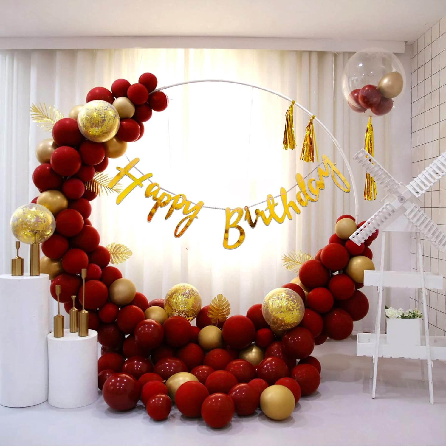 FH  Latest Birthday Decorations Items Foil, Latex, Paper Banner, Balloons Combo for Wife, Husband, Boyfriend, Girlfriend Surprise Gift Special Birthday Decorated Items - 47Pieces, Red