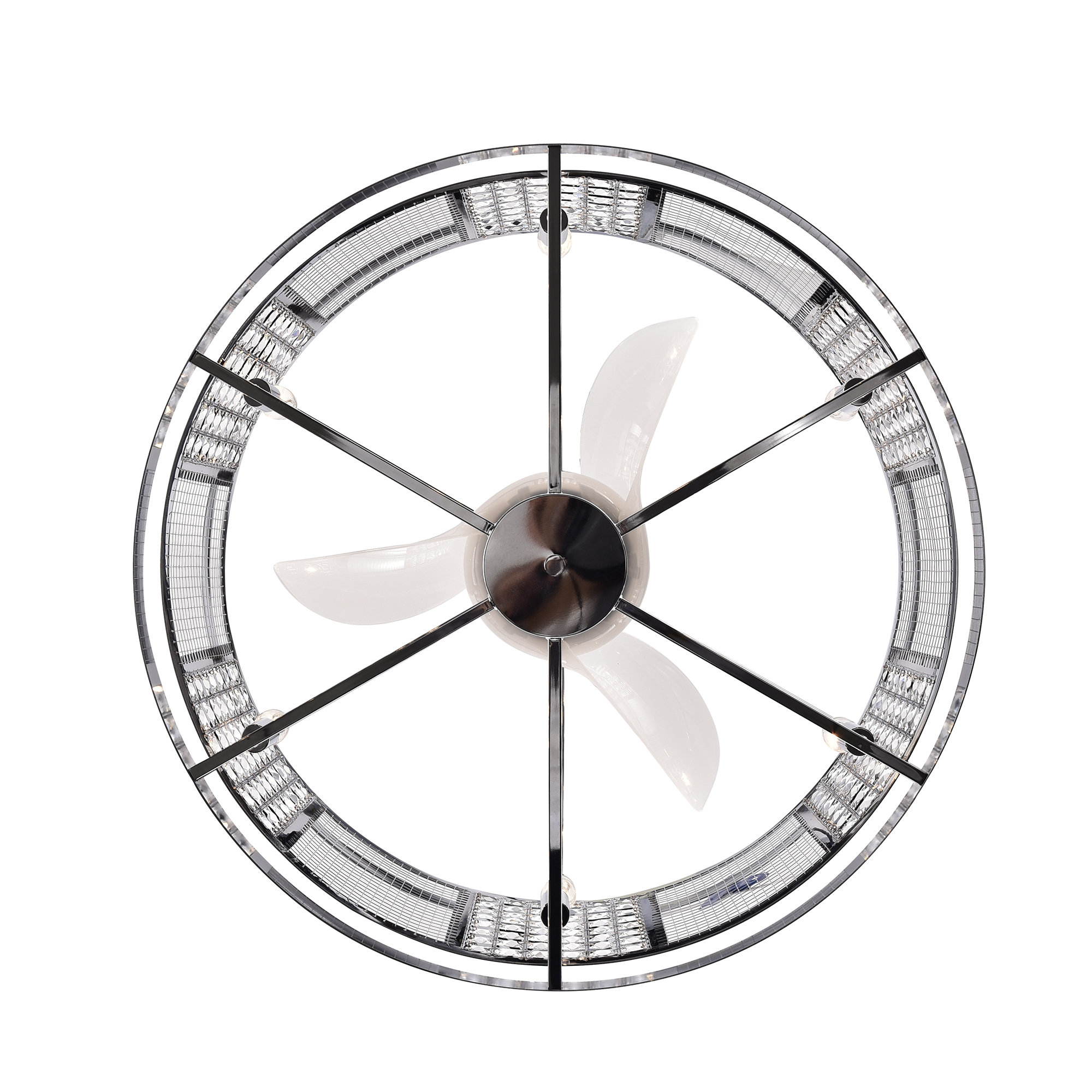 Warehouse of Tiffany Dario Chrome Ceiling Fan 30-Inch 6-Light Metal & Crystal Drum Shade (Includes Remote)