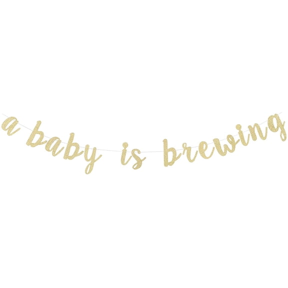 A Baby is Brewing Banner Gender Reveal Party Diaper Party Decor Paper Garland - Gold