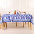 thumbnail image 4 of Hand Block Printed Table Cover - Exquisite Design, Premium Cotton Fabric, Perfect for Dining and Decor, Dining Table Linen Color Prussian Blue 8 Seather 72 x 108 Inches Rectangle, 4 of 7