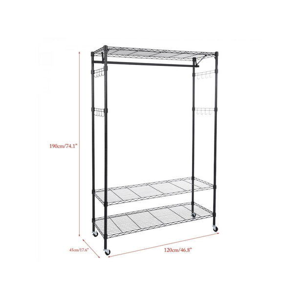 Portable Adjustable Heavy Duty Wire Shelving Garment Rack Clothes Rack Clothes Closet Wardrobe Extra Large Wardrobe Storage Rack Organizer With Hanging Rod 4 Wheels Capacity 400 Lbs Margot Walmart Com Walmart Com
