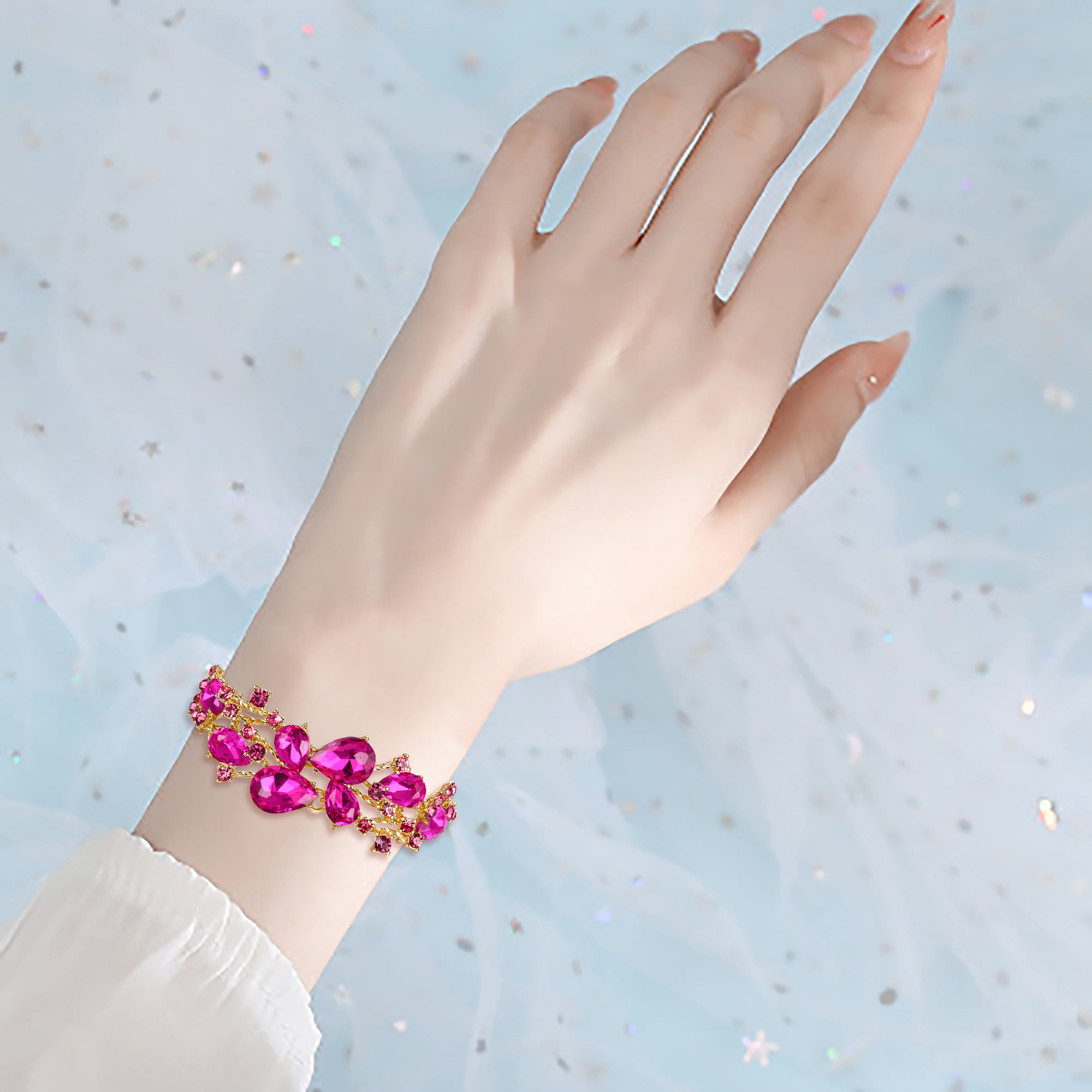 BriLove Wedding Bridal Bracelet - Crystal Rhinestone Teardrop Stretch Bangle For Women, Party & Prom