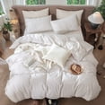 thumbnail image 5 of MooMee Striped Duvet Cover Set Queen 100% Washed Cotton Linen Like Textured Breathable 3-Piece (White& Orange Wide Stripes), 5 of 8