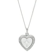 Brilliance Fine Jewelry Mother of Pearl with Cross Locket Heart Pendant in Sterling Silver, 18"