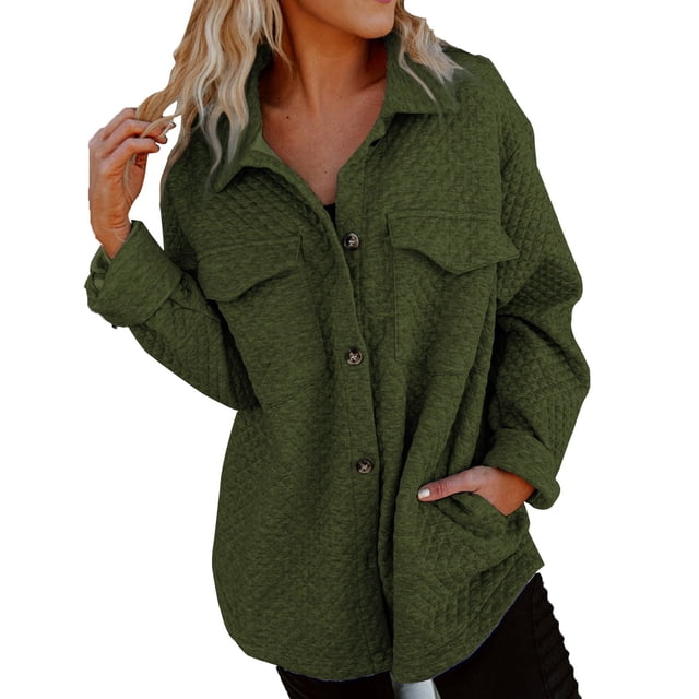 AherBiu Jackets for Women Casual Button down Collared Outerwear Lightweight Fall Winter Comfy Coat