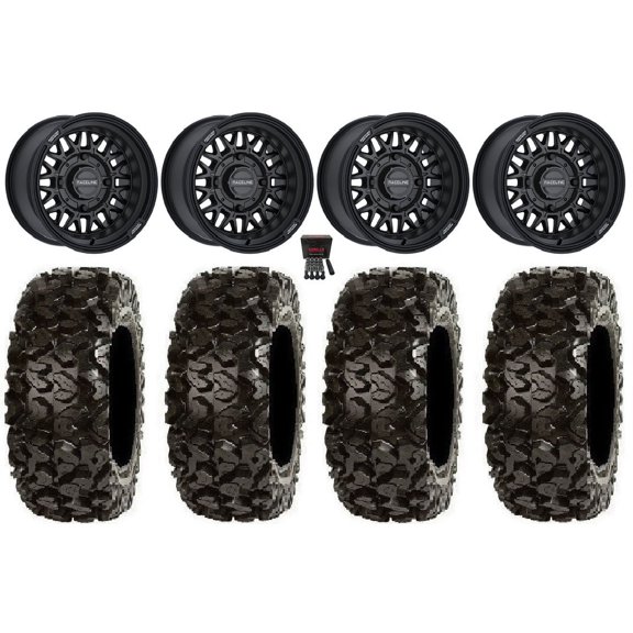 Raceline Omega 14" Wheels Black 28" Rip Saw Tires Can-Am Commander Maverick Renegade Outlander Defender