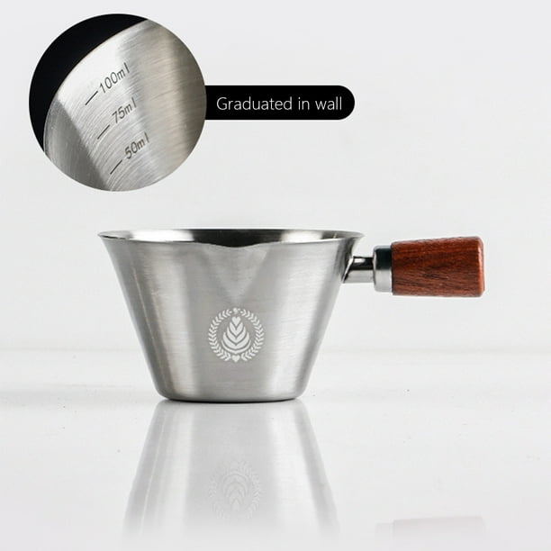 Italian Measuring Cup Wooden Handle Coffee Shot Glass Ounce-Marked Extraction Cup Stainless Steel Scale Cup