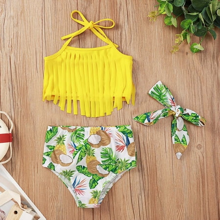 

PEONAVET Toddler Baby Girls Summer Swimsuit Sleeveless Swimwear Two-Piece Suit Beach Bikini with Headband - Summer Savings Clearance