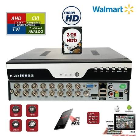 - Evertech 16Ch H.264 DVR with 2TB HDD Storage High-Definition 4in1 TVI AHD CVI Analog Home Office Standalone CCTV Security Digital Video Recorder with 2TB HDD Installed and Pre-Configured