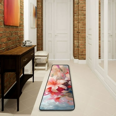 2' x 6' Modern Runner Rugs Hallway Floor Throw Carpet Lily Flowers Pink Non Slip Entryway Mat Washable Bedroom Bathroom Kitchen