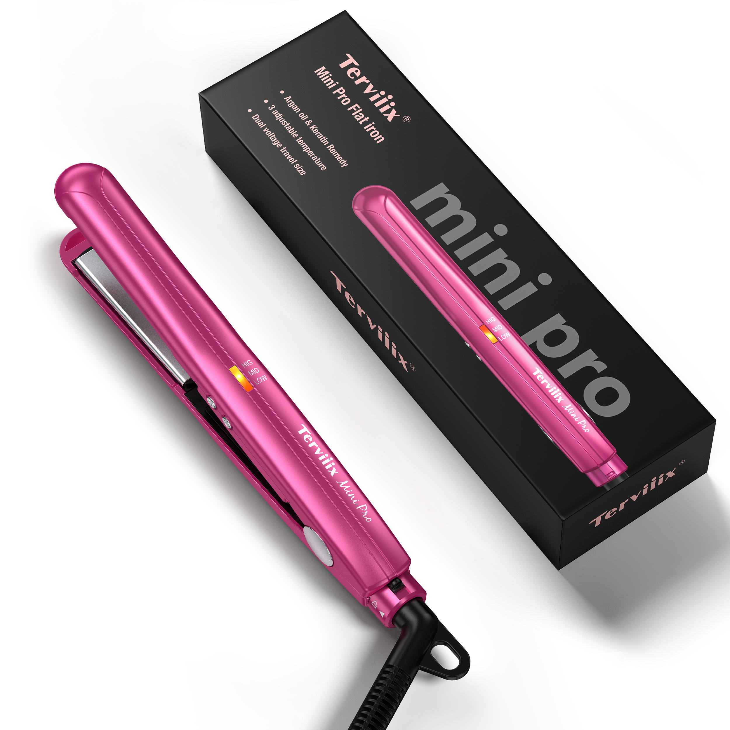 Terviiix Mini Tourmaline Ceramic Flat Iron, Pink photo 1