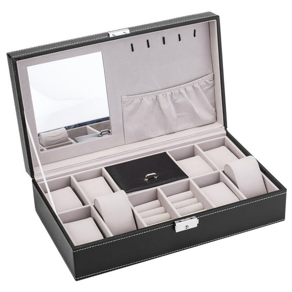 Zimtown Jewelry Box, 8 slots Leather Watch Organizer Storage Case with Lock and Mirror