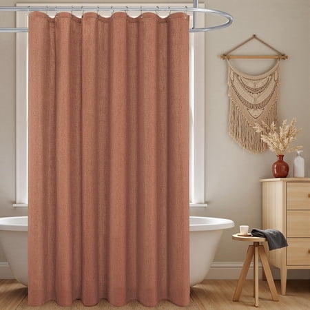 Terracotta Linen Fabric Shower Curtain, 72"W x 72"L Pack of 1, Bathroom Boho Western Decor