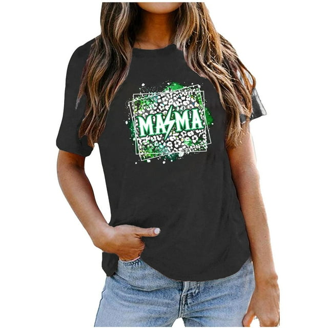 EQWLJWE Hauts d'Été pour Femmes Hauts pour Femmes Liquidation Mode Féminine T-shirt Imprimé Ample Manches Courtes Blouse Col Rond Hauts Décontractés