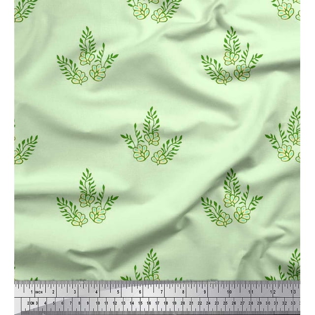 Soimoi Rayon Crepe Fabric Leaves & Floral Block Decor Fabric Printed Yard 46 Inch Wide