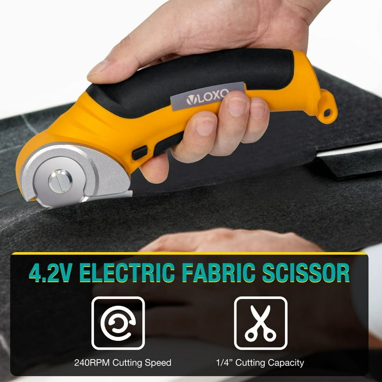 Cordless Electric Scissors Upgraded, Uaoaii 4V Electric Cardboard Box Cutter  w/Storage Case, Safety Lock & LED Light, Rechargeable Fabric Cutter Power  Rotary Cutters for Leather Felt, Effortless 