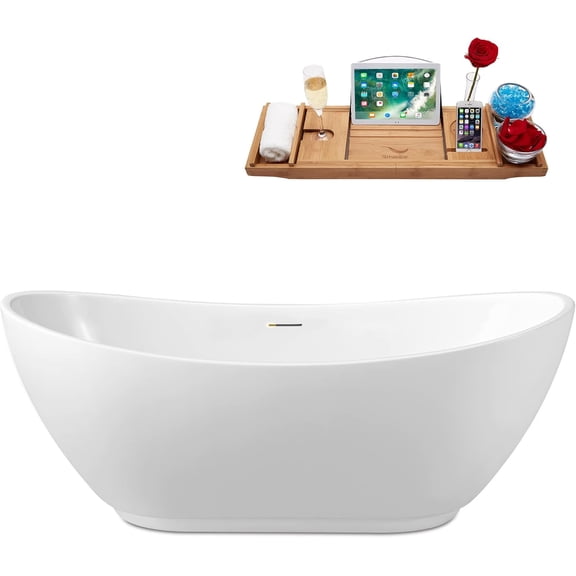 62'' Streamline N590BGM Freestanding Tub and Tray With Internal Drain