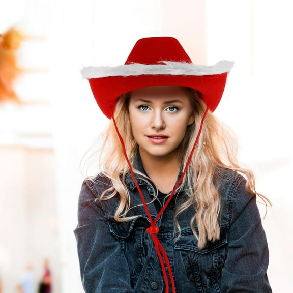 OUNONA Christmas Cowgirl Hat Santa Claus Hat Christmas Red And White Western Hat With White Brim For Christmas Cosplay Costume Party Supplies