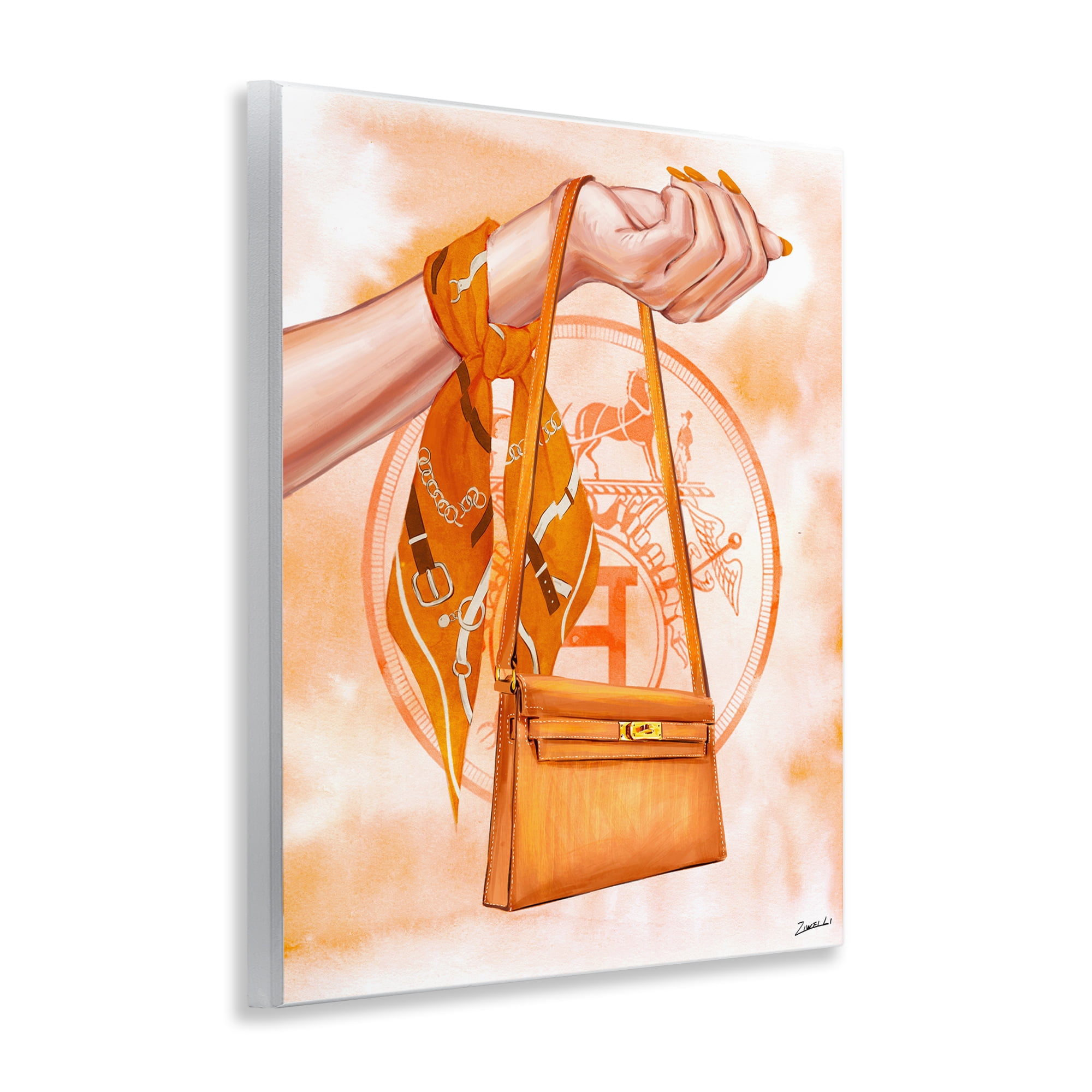 Stupell Industries Holding Orange Handbag Fashion Painting Unframed Art Print Wall Art, 11 x 14