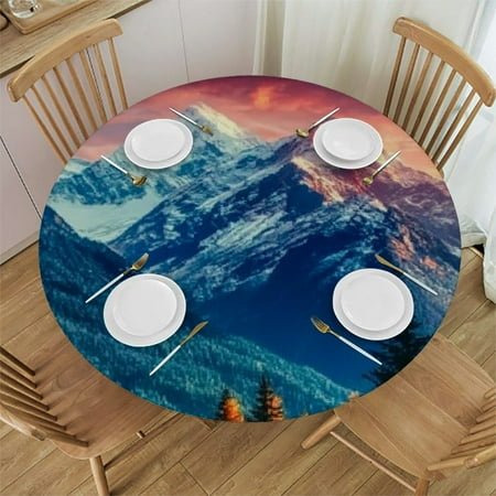 

Sheronv Mountains Trees Sky Round Table Cover Stain Resistant and Washable for Indoor Outdoor Kitchen Dining Wedding Parties 100% Polyester Fiber Outdoor Fitted Waterproof 38 -42