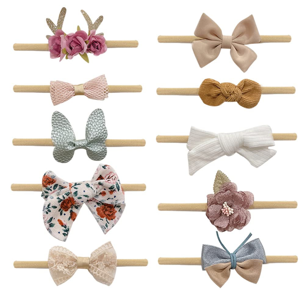 Baby Hair Accessories 12-18 Months Elastic Nylon Bow-knot Headband Include  10 Individual Gift Packaging Suitable For Toddlers 