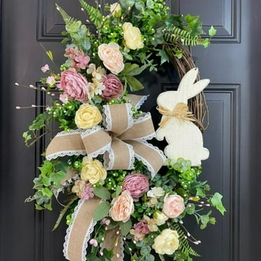 Spring Floral Wreath 16" Easter Welcome Sign Artificial Wreath for Front Door Wall Window Outdoor Decor
