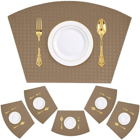 Homaxy Faux Leather Strip Woven Round, Wedge Placemats For 60 Round Table