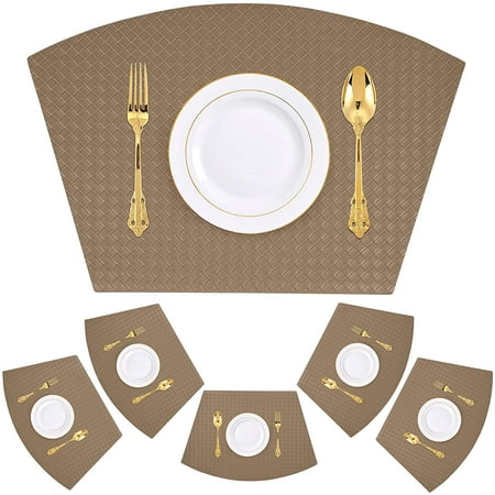 Homaxy Faux Leather Strip Woven Round Table Placemats Set Of 4 Heat Insulation Stain Resistant Non Slip Mats For Kitchen Washable Wipe Clean Fan Shape Wedge Place Black Homaxy Faux Leather Strip Woven Round, Wedge Placemats For 60 Round Table