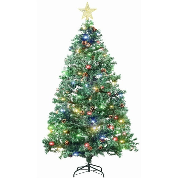 AKDSteel 6.5ft Artificial Christmas Tree, PVC with 1000 White Flat Head Branches, 80 Pine Cones, 350 Multi-Color 8-Speed LEDs and Star Topper