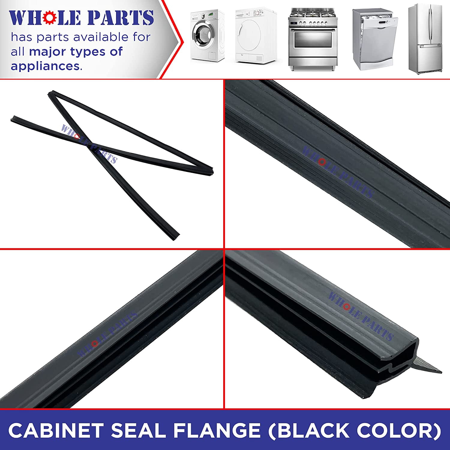 Whole Parts Cabinet Seal Flange (Black color) for Whirlpool Part# W10864081 - Replacement & Compatible with Some Estate, Inglis, Jenn Air, Kenmore, Kitchen Aid, Roper and Whirlpool Dishwashers