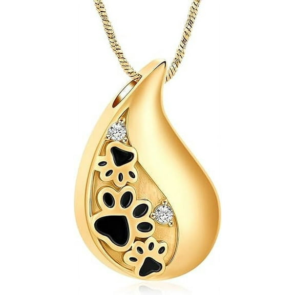 Pet Paw Print Urn Necklace for Ashes for Dog/Cat Ashes Keepsake Teardrop Cremation Pendant Memorial Jewelry for Pet