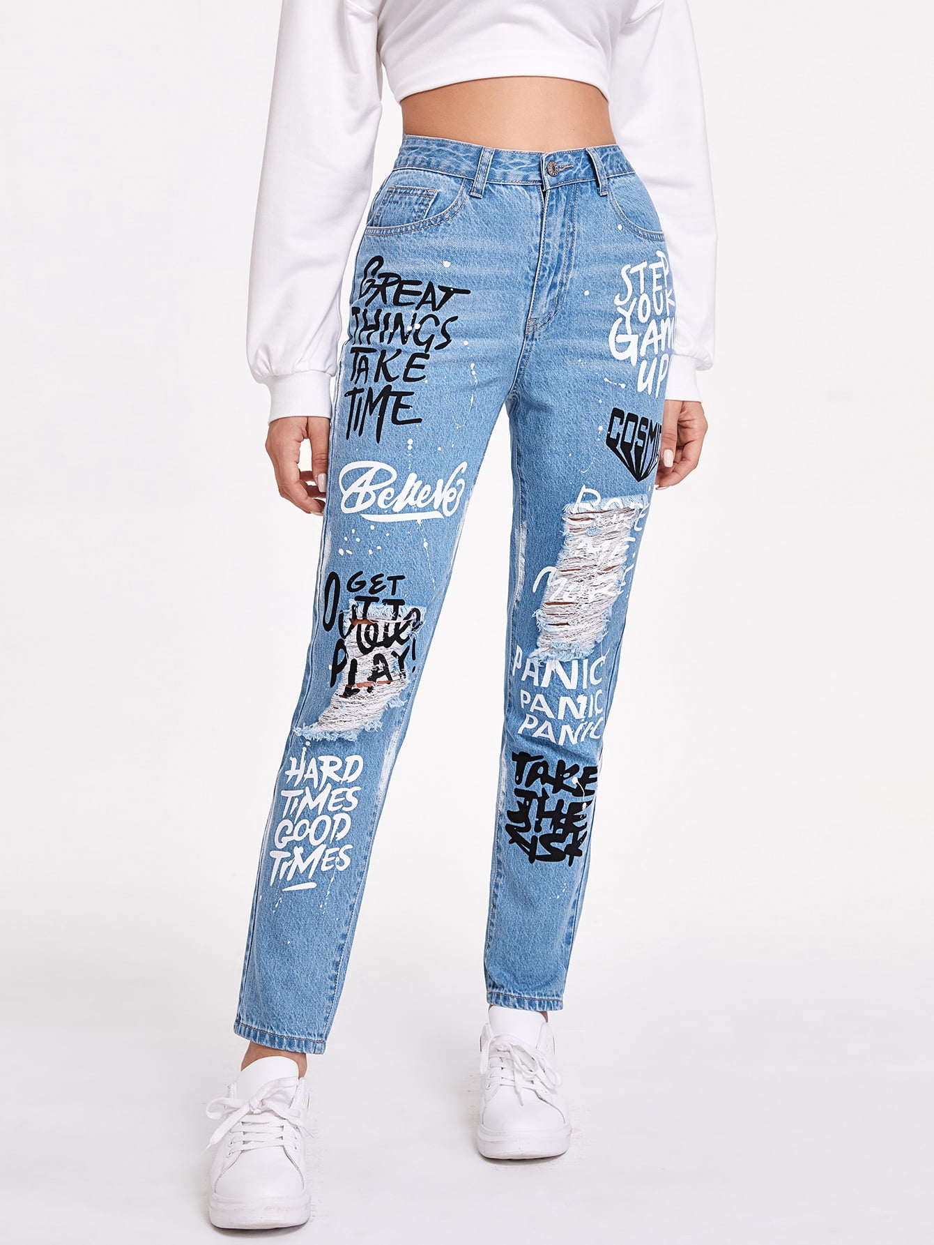 Graffiti Graphic High Rise Mom Jeans 
