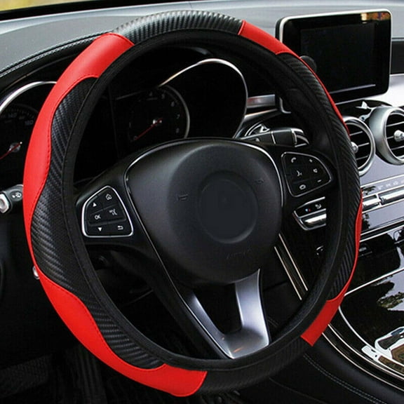 Red Car Microfiber Leather Steering Wheel Cover 15''/38cm Universal Accessories U6E2