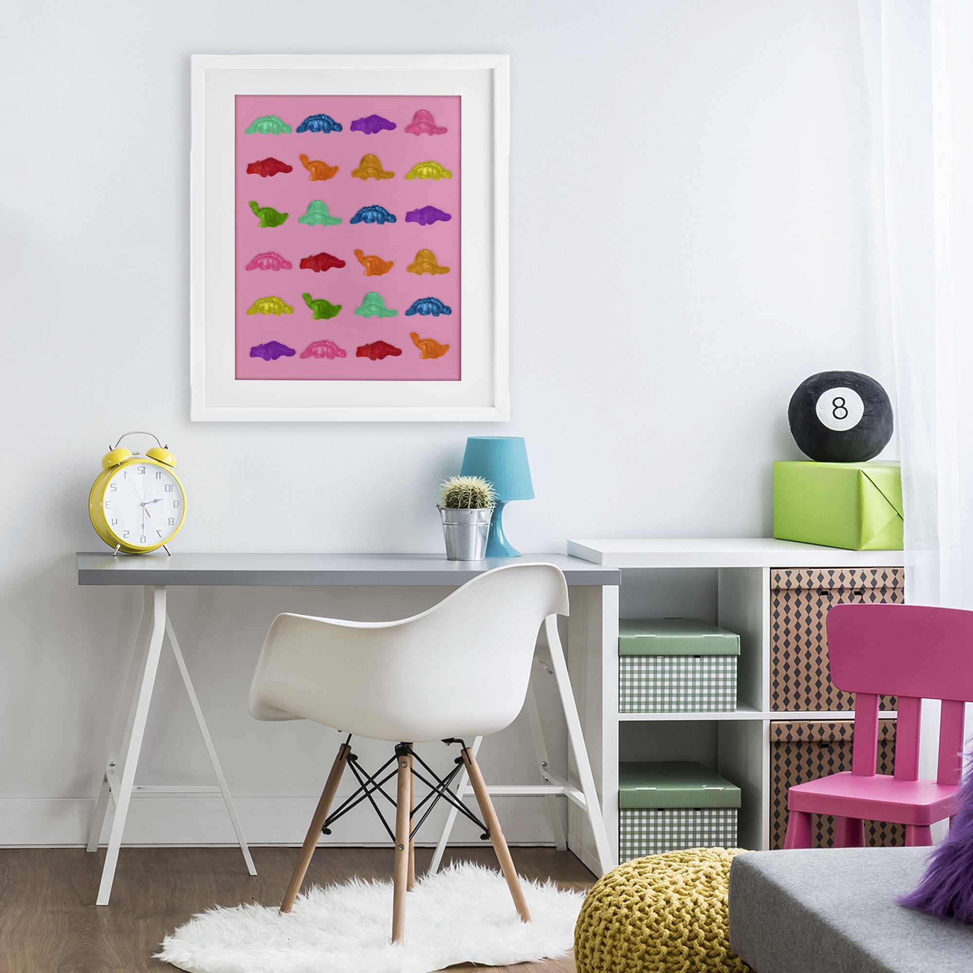 Stupell Industries Dinosaur Gummies on Pink White Framed Print Under Glass, design by LISH Creative