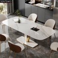 thumbnail image 2 of Luxury  Rock Slab Kitchen Dining Table Dinning Chair Set Stainless Steel Golden Base Faux Marble Table Chair Muebles De Cocina My Lux Decor Round, 2 of 20