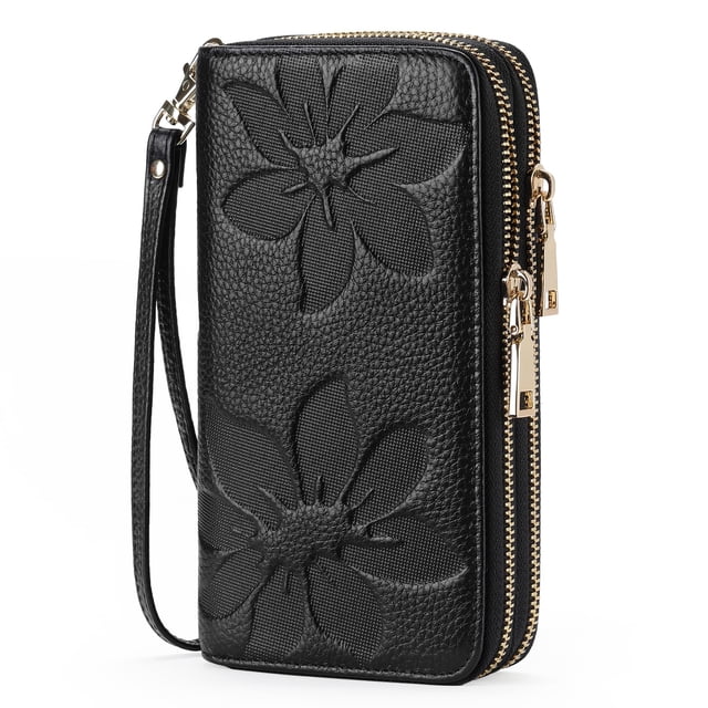 Cartera GOIACII para mujer, piel, gran capacidad, RFID, color negro