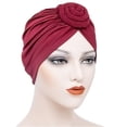 thumbnail image 3 of Women Solid Color African Turban Flower Knot Pre-Tied Bonnet Beanie Cap Headwrap, 3 of 6