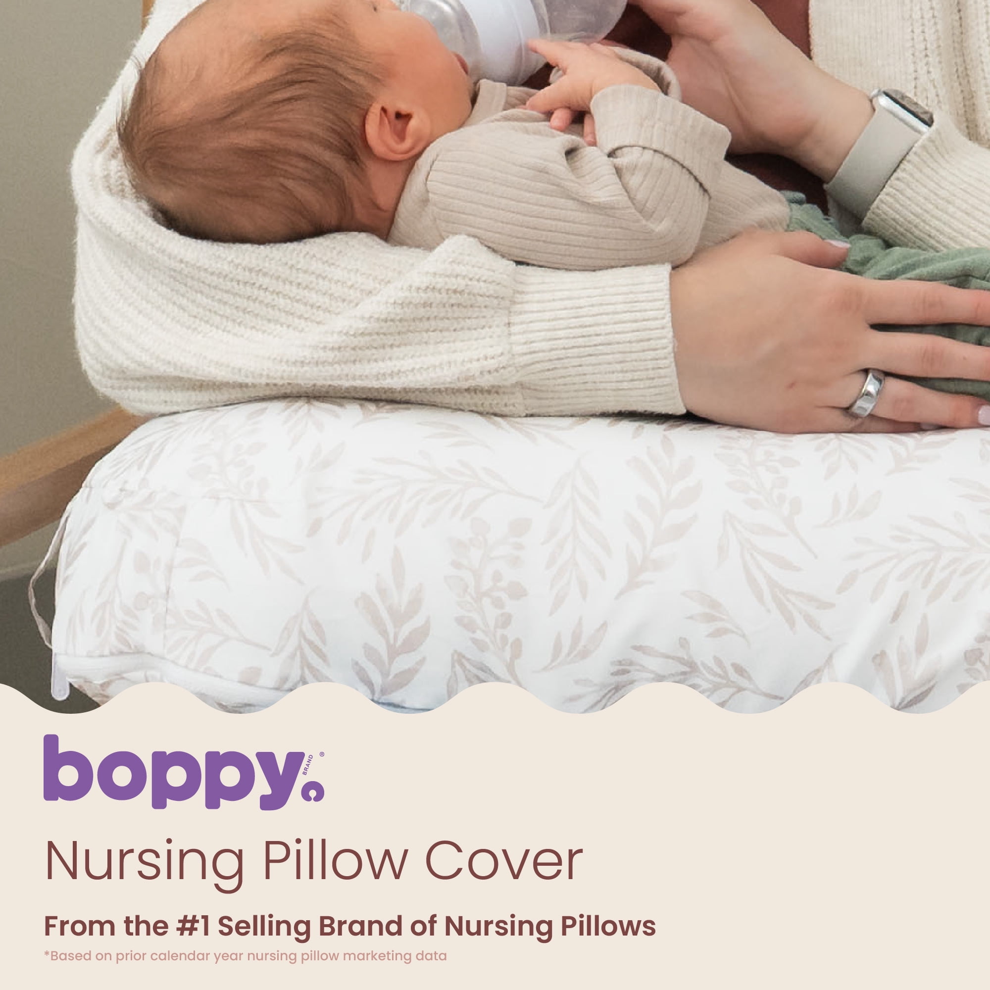 Boppy New Nursing Pillow Cover, Beige Foliage