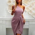 thumbnail image 2 of Dresses for Women 2023 One Shoulder Dresses for Women Sleeveless Sexy Solid Color Belted Mini Dress Slim Fitted Elegant Formal Cocktail Dresses, 2 of 7
