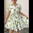 thumbnail image 4 of Vestidos de Verano para Mujer, con Estampado Floral, Escote en V y Volantes, Estilo Informal de , Vestido Fluido y Cruzado para Verde M, 4 of 8