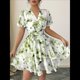 thumbnail image 4 of Vestidos de Verano para Mujer, con Estampado Floral, Escote en V y Volantes, Estilo Informal de , Vestido Fluido y Cruzado para Verde M, 4 of 8
