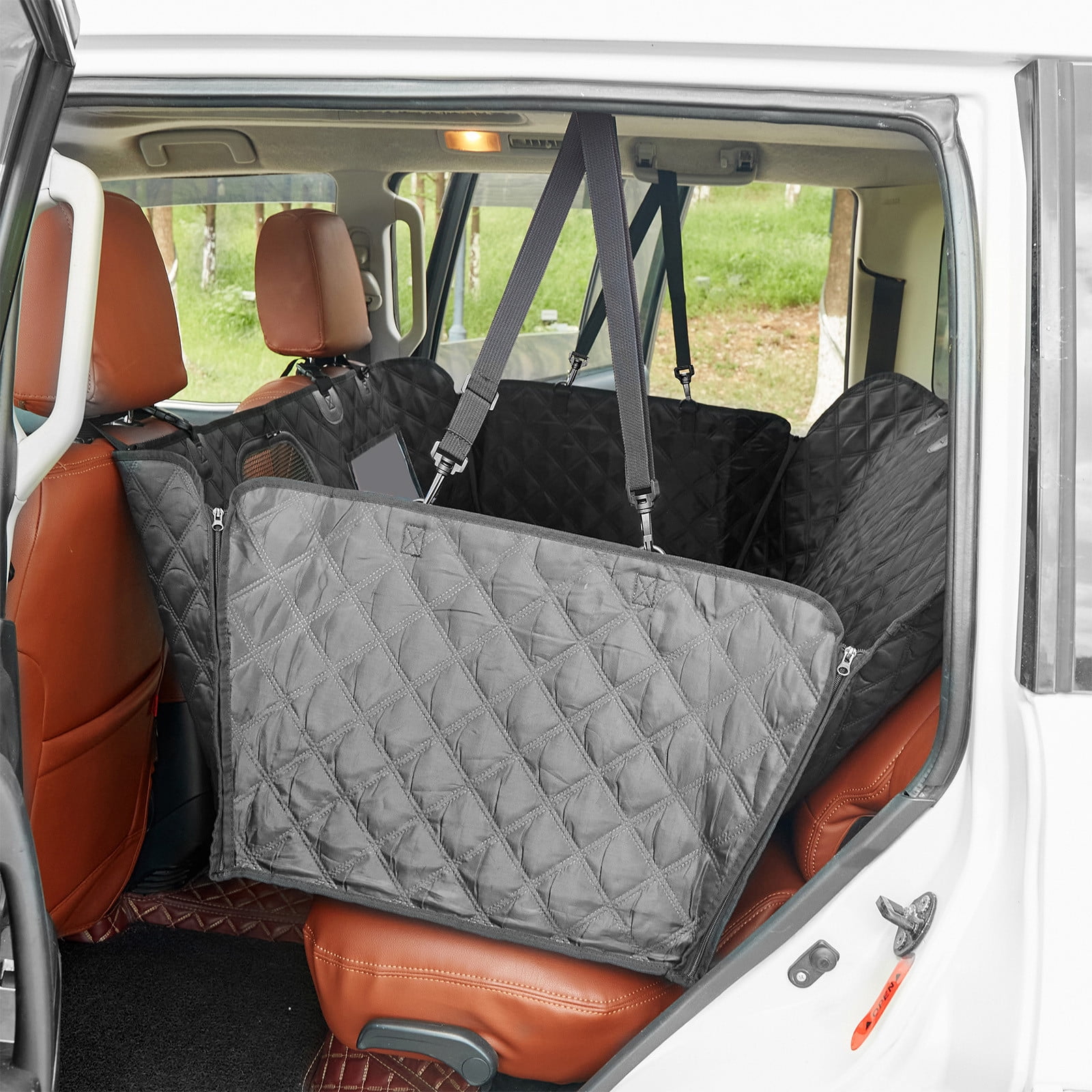 DACHUI Waterproof Dog Car Seat Cover - Back Seat Hammock With Mesh Window & Storage Bags