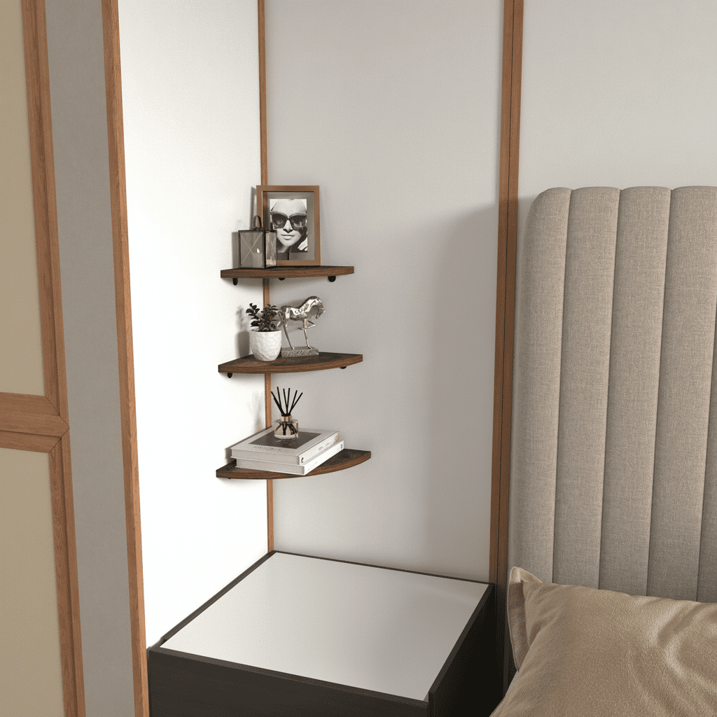 Wall Mount Floating Corner Shelf Set of 6, Minimalist Wood Shelves for Bedroom, Living Room, Bathroom