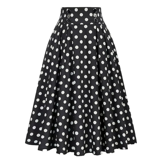 XIAOCHA Womens Polka Dot Midi Skirt Flared High Waisted Buttoned Skirt Breathable Retro Party Skirts